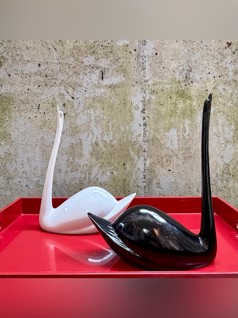 Mid-Century Modern Ceramic Swans by Royal Dux, Pair
